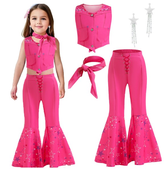 Halloween New Cosplay Barbie Set Girls' Stage Performance Costume Star Print Sweet and Cute Barbie Pink Set for 3-10 Years