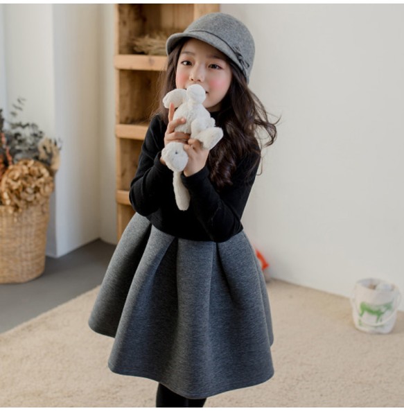 New Girls Winter High Neck Dress Cotton Elegant Teenager Children Kids Long Sleeve Autumn Winter Pleated Princess Dress Clothing