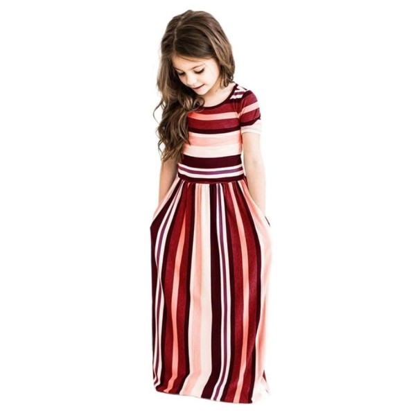 Baby Girl Striped Print Long Dress Toddler Girls Bohemian Flower Dress Kids Causal Clothes Polyester Soft Summer Beachwear Dress