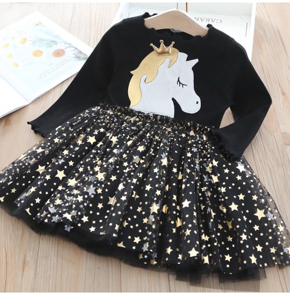 Baby Girls Unicorn Dresses Cartoon Children Lace Flower Sewater Knitted Dress Infant Kids Clothes Christmas Long Sleeve Clothing