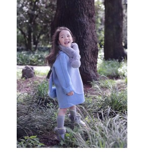 Autumn and Winter Girls New Disney Stitch Coat Purple Rabbit Children's Hooded Fashion Long Sleeve Long Woolen Coat