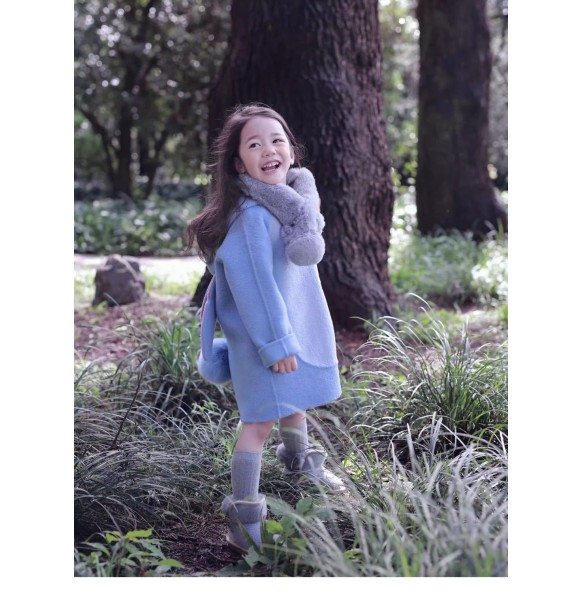 Autumn and Winter Girls New Disney Stitch Coat Purple Rabbit Children's Hooded Fashion Long Sleeve Long Woolen Coat