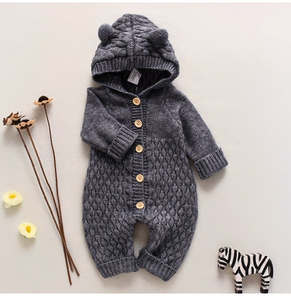 Winter Thick Warn Baby Kids Woolen Knitted Jumpsuit Infant Boys Girls Sweater Hoodied Cute Romper Toddler Outfits Clothing