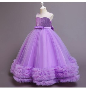 Teenager Girls Sequin Flower Princess Party Long Tutu Dresses Children Kids Elegant Chirstmas Wedding Vestidos Costume Clothing