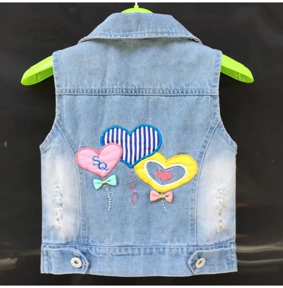 Baby Girl's Denim Cartoon Vest  Jacket Coat Outfits Toddler Kids Sequins Embroidery Girls Waistcoat Children Clothing Outerwear