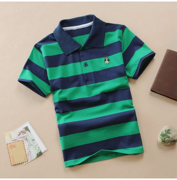 Kids Polo Shirts Summer Children's Short Sleeve Boys Top Polo Shirt Color Striped 2Y-12Y Teens Cotton Girls School Shirts