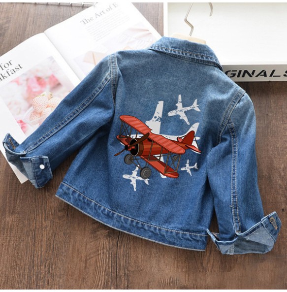 Autumn and winter Boys and Girls New Unicorn Excavator Cartoon Cute Print Polo Collar Long Sleeved Denim Coat for 2-10 Years