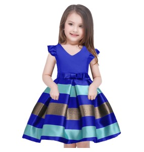 New Girls' Striped Small Flying Sleeve Bow Knot Colored Dress Birthday Party Wedding Flower Boy Sweet and Cute Dress