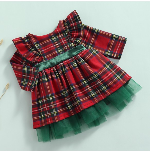 New 6M-5 Years Christmas Dress For Girls Toddler Kids Red Green Plaid Bow Dresses For Girl Xmas Party Princess Costumes Clothes