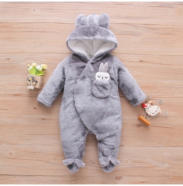 Autumn and Winter New Baby Plush Climbing Clothes Baby Warm and Thick Cartoon Dog Rabbit Cute Cotton Clothes for 0-2 Years