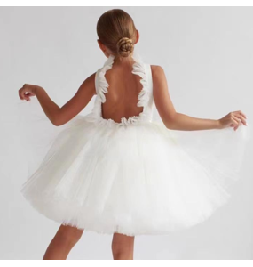 Girls' Dress Summer Fashion Open Back Princess Dress School Party Stage Show Performance Dress Wedding Flower Girl Evening Dress