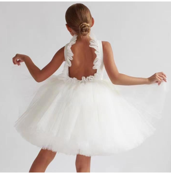 Girls' Dress Summer Fashion Open Back Princess Dress School Party Stage Show Performance Dress Wedding Flower Girl Evening Dress