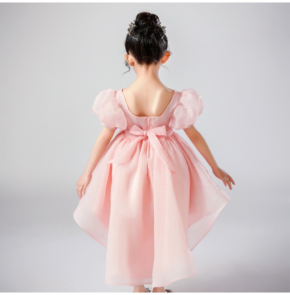 Summer New Kindergarten Children's Performance Dress Mesh Dress Bow Bubble Sleeves Fashion Tail Bubble Sleeves Dress