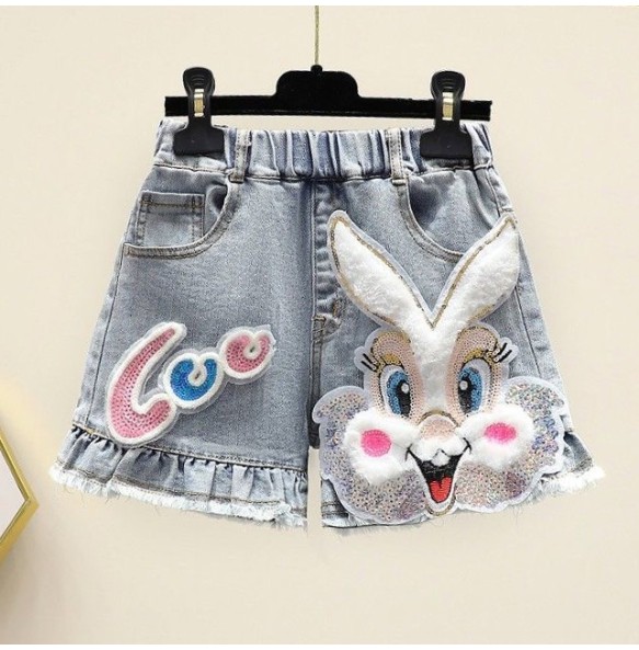 Baby Girl's Summer Cotton Denim Shorts Pants Toddler Kids Cute Swan Flower Soft Jeans for Teenager Girls Children Clothing