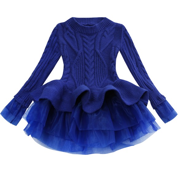 Baby Warm Girl Knitted Chiffon Dress Christmas Wedding Party Mini Tutu Dresses Winter Kids Girls Sweater Children Clothes Dress