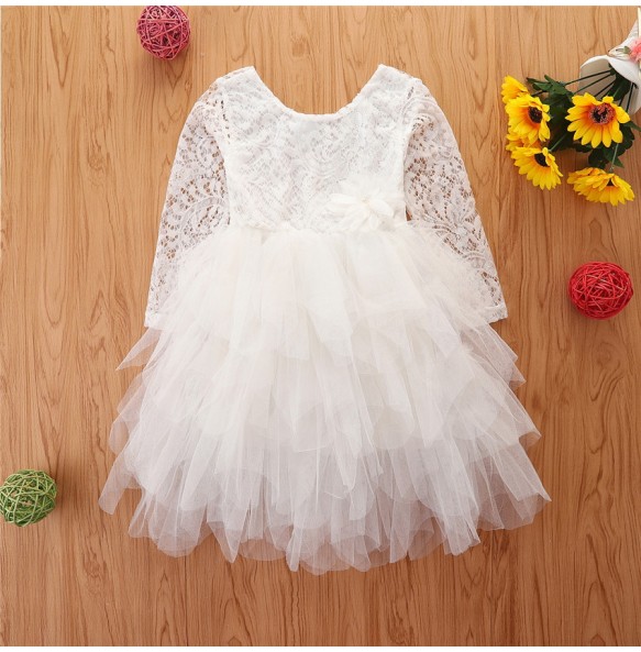 New 2024 Princess Baby Girl Lace Flower Party Dress Children Kids Vestidos Costumes Clothing for 2-10 years