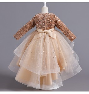 Flower Girls Princess Sequins Baby Wedding Christmas Party Trailing Dress Children Kids Elegant Vestidos Clothes for 3-12Years