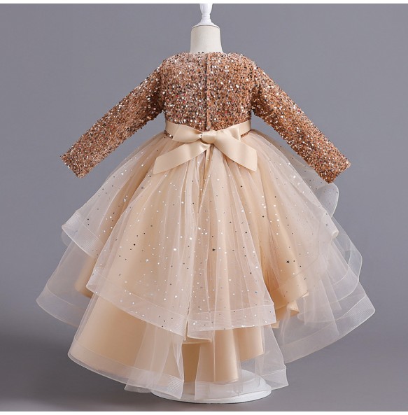 Flower Girls Princess Sequins Baby Wedding Christmas Party Trailing Dress Children Kids Elegant Vestidos Clothes for 3-12Years