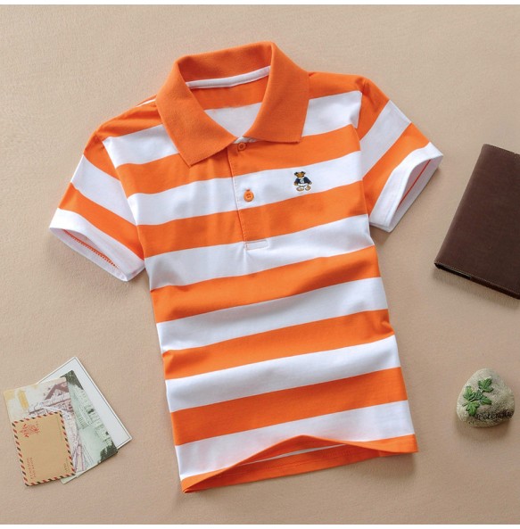 Kids Polo Shirts Summer Children's Short Sleeve Boys Top Polo Shirt Color Striped 2Y-12Y Teens Cotton Girls School Shirts