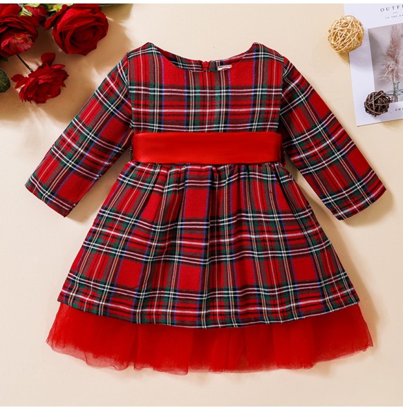 New 6M-5 Years Christmas Dress For Girls Toddler Kids Red Green Plaid Bow Dresses For Girl Xmas Party Princess Costumes Clothes