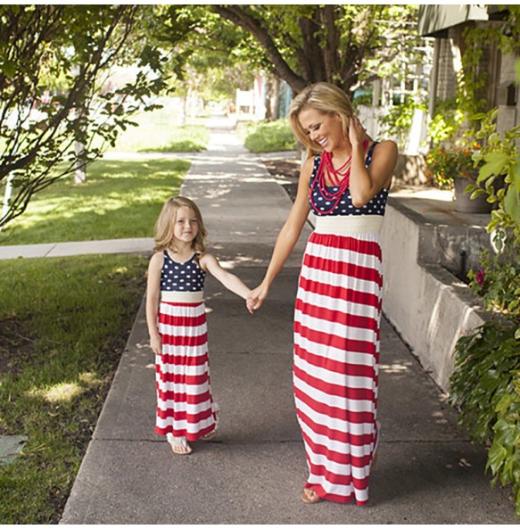 Summer Mother and Daughter Flower Long Dresses Beach Party Bohemia Maxi Dress Sundress Outfits Cotton Beachwear for Parent-Child