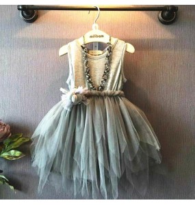 2023 New Girls Summer Flower Party Tutu Dress Baby Kids Causal Tulle Yarn Skirt for 2-6 years Children Clothing