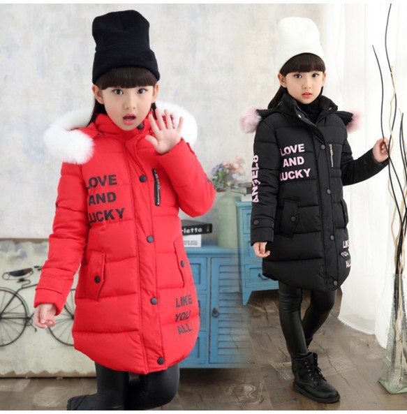 2 6 8 12 Years Fashion Children Jackets For Teenage Girls Winter Warm Parkas Coats For Girl Fur Hooded Thick Outerwear Clothing