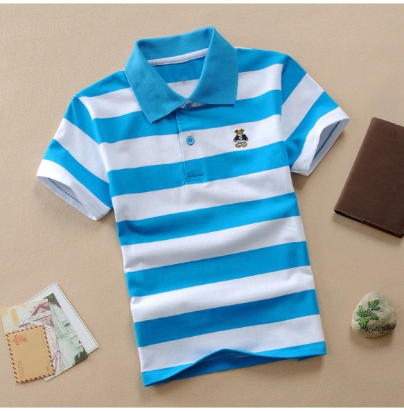 Kids Polo Shirts Summer Children's Short Sleeve Boys Top Polo Shirt Color Striped 2Y-12Y Teens Cotton Girls School Shirts