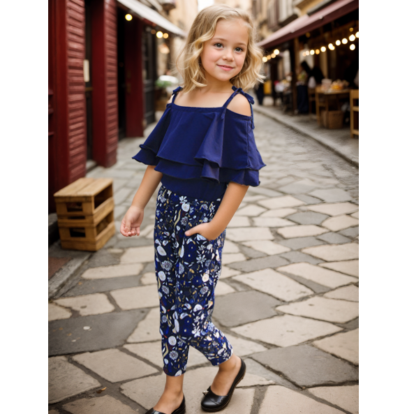 Summer Teen Girls Flower Chiffon Clothing Set Children Off Shoulder tops Floral Pants Kids Outfits Girl Clothes For 8 12 14Years