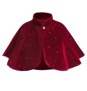 Girls' Red Shawl Cloak Autumn New Christmas Children's Dress With Dress Dress Golden Velvet Banquet Dress Shawl Coat