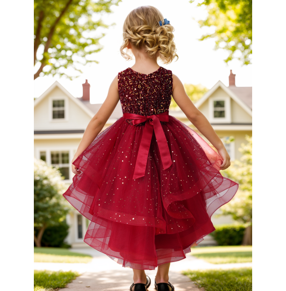 Flower Girls Princess Sequins Baby Wedding Christmas Party Trailing Dress Teenager Children Kids Elegant Vestidos for 3-15Years