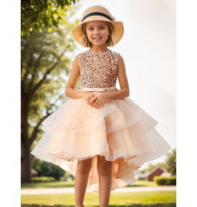 Flower Girls Princess Sequins Baby Wedding Christmas Party Trailing Dress Teenager Children Kids Elegant Vestidos for 3-15Years