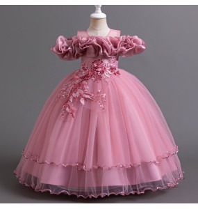 Teenage Sticker Mesh Long Puffy Skirt for School Graduation Ceremony Piano Competition Performance Princess Dress