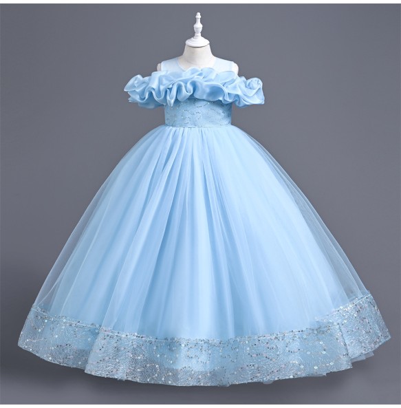 Baby Girls Flower Princess Ball Gown Party Lace Long Dress For Brithday Wedding Teenager Kids Christmas Dresses Children Clothes