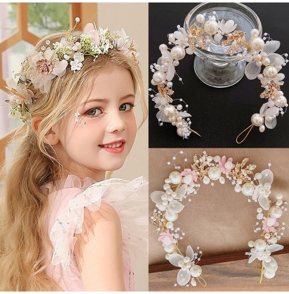 New Bohemian Imitated Pearl Crowns Girls Bridal Wedding Headband Floral Garland Romantic Wreaths Flower Headband for Girls Adult