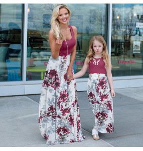 Summer Mother and Daughter Flower Long Dresses Beach Party Bohemia Maxi Dress Sundress Outfits Cotton Beachwear for Parent-Child