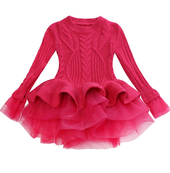 Baby Warm Girl Knitted Chiffon Dress Christmas Wedding Party Mini Tutu Dresses Winter Kids Girls Sweater Children Clothes Dress