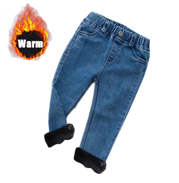 Baby Kids Spring Autumn Winter Thick Warm Jeans With Fleece For 1-7 Years Boys Girls Casual Denim Pants Kids Children Trousers