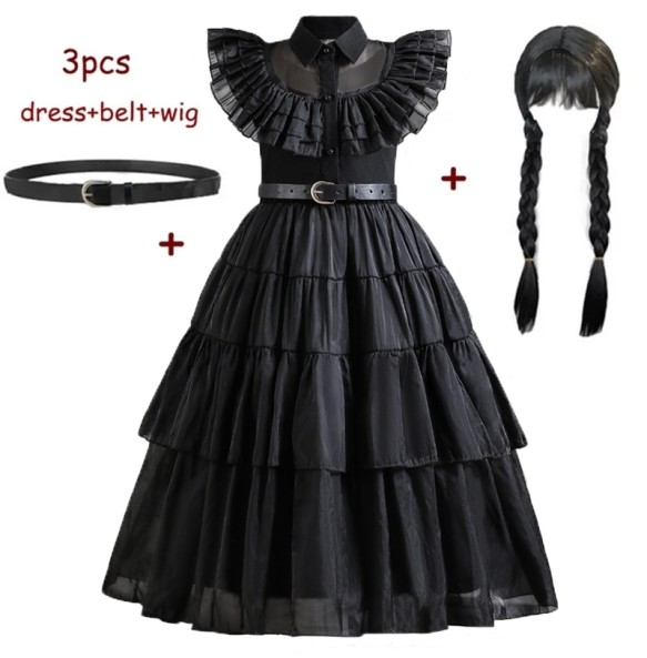 Wednesday Addams Costume Girls For Kids Addam 2024 Vestidos Mesh Party Dresses Carnival Costume Wowan Halloween Costume