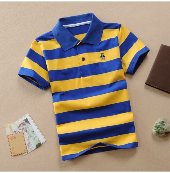 Kids Polo Shirts Summer Children's Short Sleeve Boys Top Polo Shirt Color Striped 2Y-12Y Teens Cotton Girls School Shirts