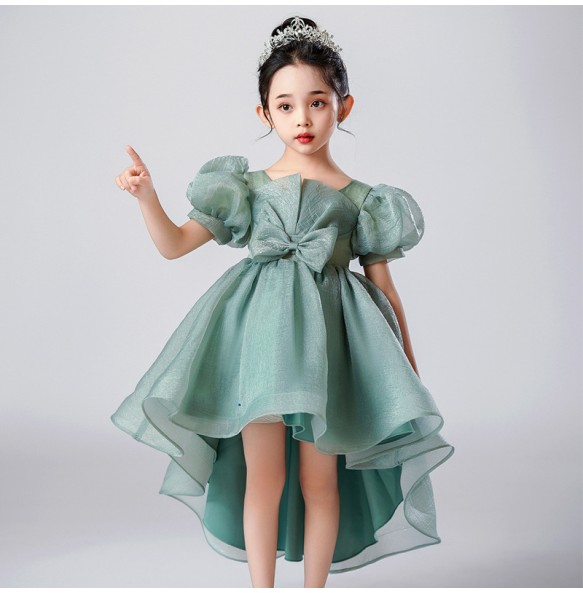 Summer New Kindergarten Children's Performance Dress Mesh Dress Bow Bubble Sleeves Fashion Tail Bubble Sleeves Dress