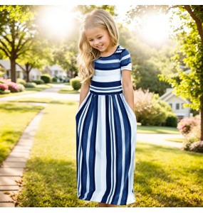 Baby Girl Striped Print Long Dress Toddler Girls Bohemian Flower Dress Kids Causal Clothes Polyester Soft Summer Beachwear Dress