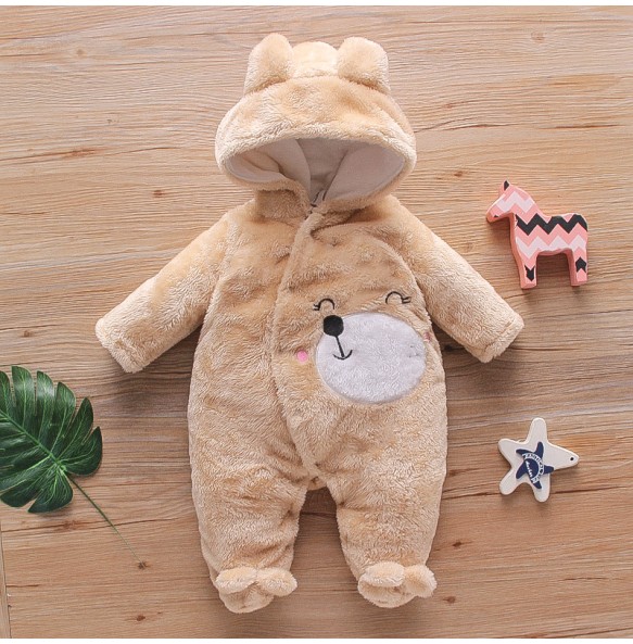 Autumn and Winter New Baby Plush Climbing Clothes Baby Warm and Thick Cartoon Dog Rabbit Cute Cotton Clothes for 0-2 Years