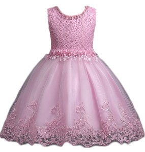 Girls Lace Flower Dress Pearls Children Wedding Party Dresses Kids Christmas Ball Gown Formal Baby Frocks Clothes Girl Carnival