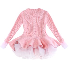 Baby Warm Girl Knitted Chiffon Dress Christmas Wedding Party Mini Tutu Dresses Winter Kids Girls Sweater Children Clothes Dress