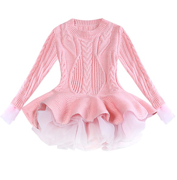 Baby Warm Girl Knitted Chiffon Dress Christmas Wedding Party Mini Tutu Dresses Winter Kids Girls Sweater Children Clothes Dress