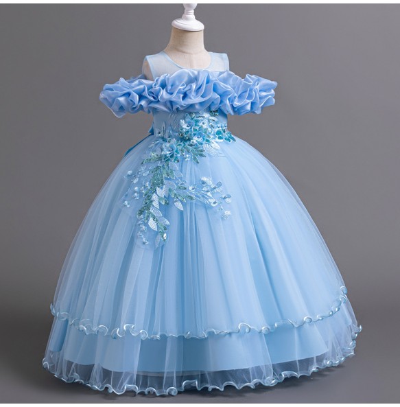 Teenage Sticker Mesh Long Puffy Skirt for School Graduation Ceremony Piano Competition Performance Princess Dress