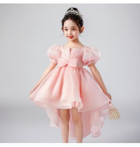 Summer New Kindergarten Children's Performance Dress Mesh Dress Bow Bubble Sleeves Fashion Tail Bubble Sleeves Dress