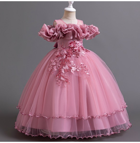 Teenage Sticker Mesh Long Puffy Skirt for School Graduation Ceremony Piano Competition Performance Princess Dress