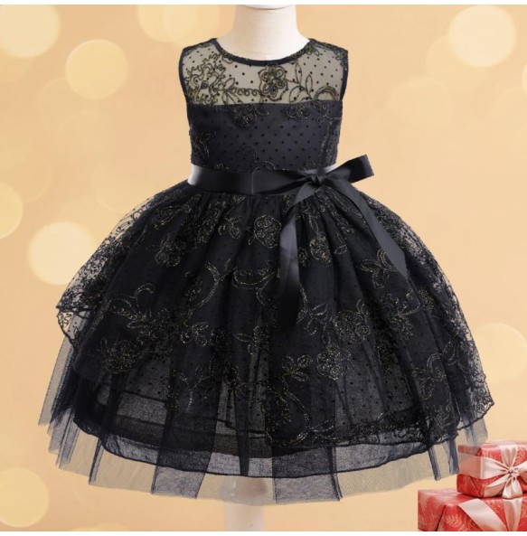 Girls New Wednesday Black Lace Hollow Sleeveless Gothic Mesh Dress Halloween Christmas Makeup Ball Dress